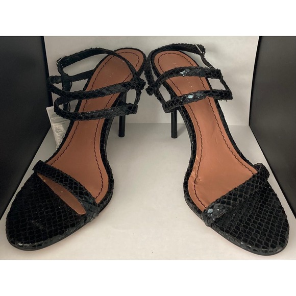 NEW ZARA Woman Lace-Up tooled Leather Sandals Shoes Black Size 36/6 - Picture 2 of 5
